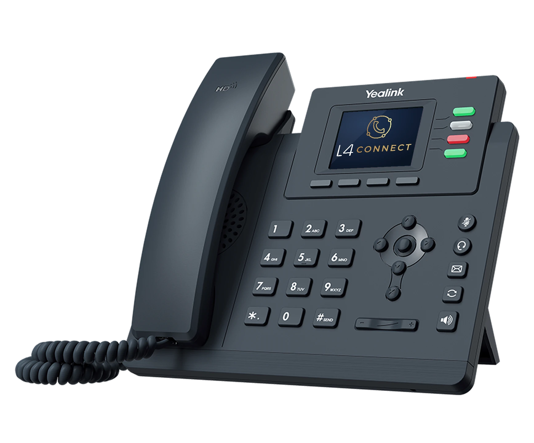 Yealink SIP-T33G desk phone displaying the L4 Connect logo