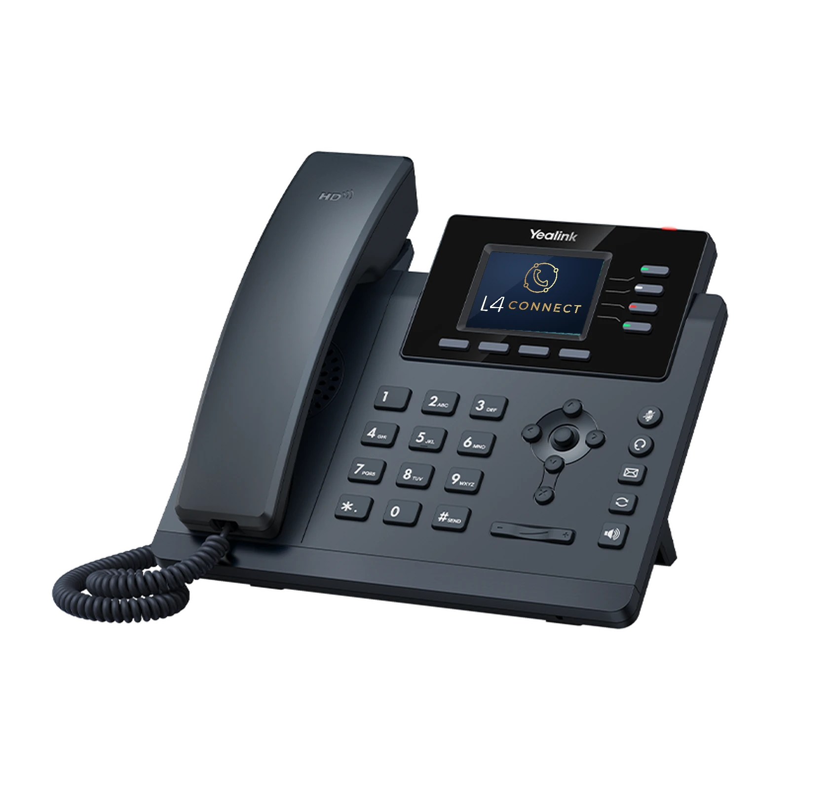 Yealink SIP-T34W desk phone displaying the L4 Connect logo